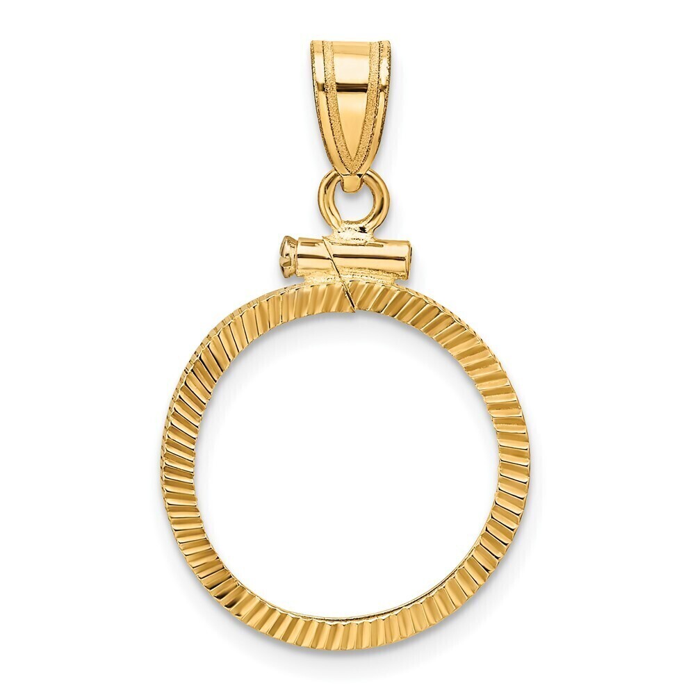 14k Yellow Gold Diamond-cut 16.5mm X 1.35mm Screw Top Coin Bezel Pendant